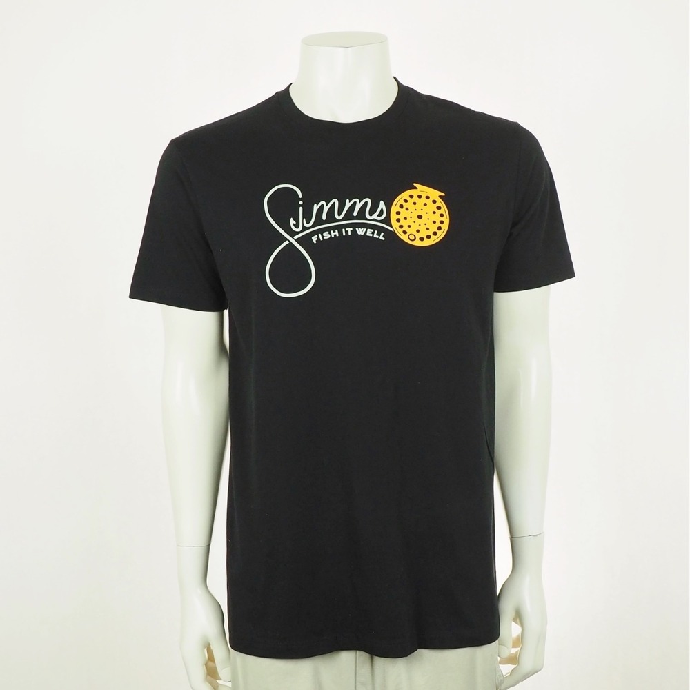 Simms Fish It Well Fishing Graphic Tee Shirt Mens Medium Black Crew Cotton Blend